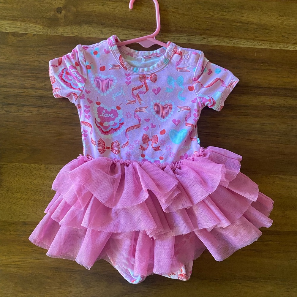 EUC Posh Peanut Valentines Onesie Tulle Dress 6-12 months